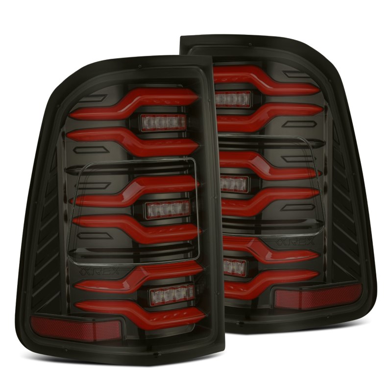 AlphaRex 19-21 Dodge Ram 1500 Luxx-Series LED Tail Lights Black/Red with Activ Light/Sequential Signal
