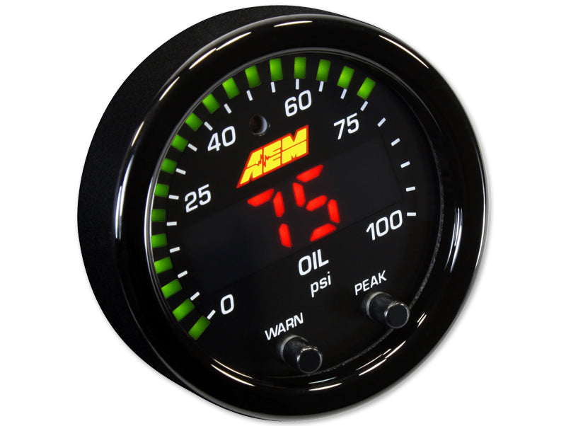 AEM X-Series Pressure Gauge 0~100psi / 0~7bar . Black Bezel & Black Oil Faceplate
