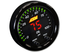 AEM X-Series Pressure Gauge 0~100psi / 0~7bar . Black Bezel & Black Oil Faceplate